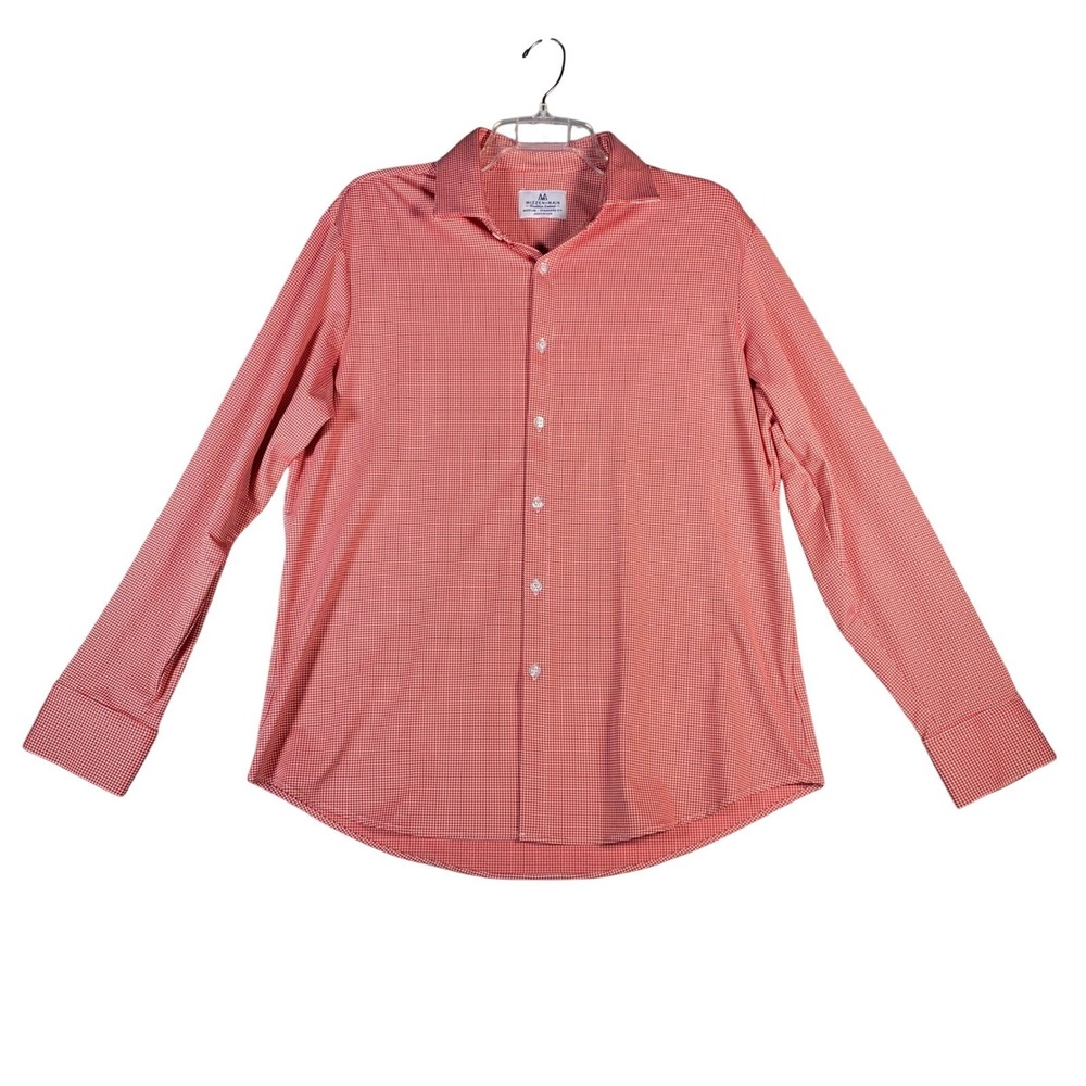 Mizzen+Main Dress Shirt Mens Standard Fit Medium Red Gingham Button Down USA